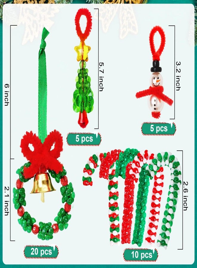 AWHETIE Christmas Crafts for Kids Adults,40 Sets Beaded Ornament Kit,Including 20 Pcs Wreath with Bell/5 Pcs Snowman/5 Pcs Christmas Tree/10 Pcs Candy Cane,Holiday Tree Decorations - Image 3